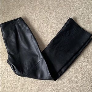 Black leather straight leg pants
